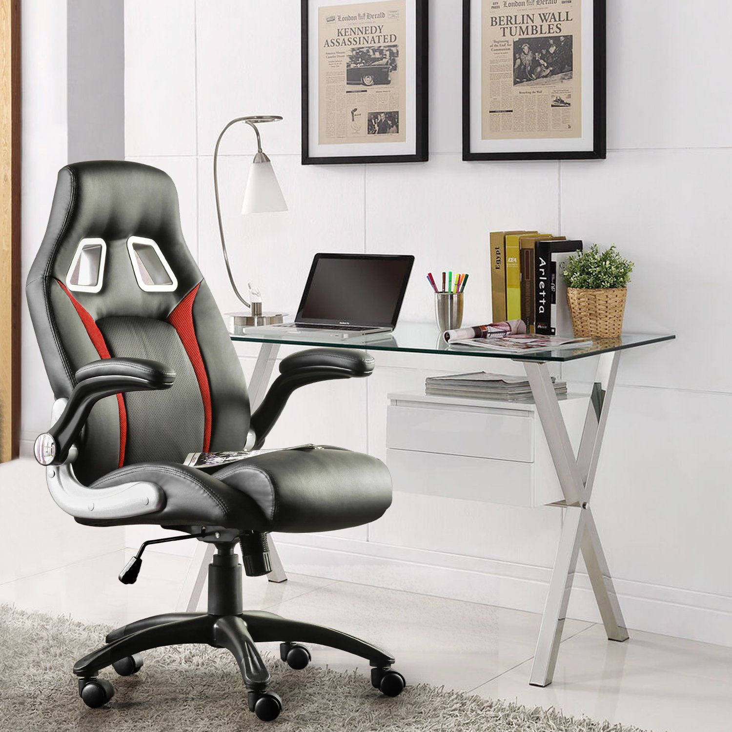 Furgle PU Leather Executive Office Desk BlackRed